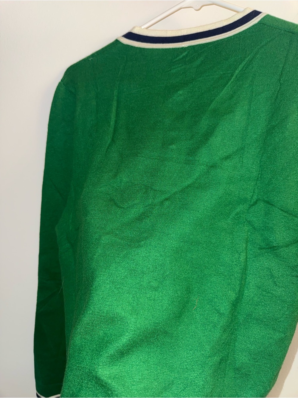 Green Button-Up Cardigan with Navy & White Trim - Picture 3 of 3